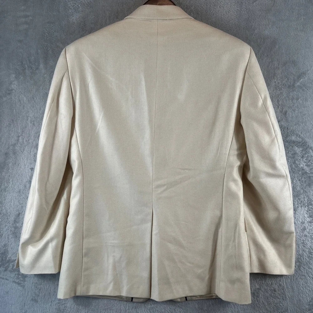 Vintage Lord & Taylor Grant Thomas Mens Ivory Silk Wool Blazer Sport Coat 38S